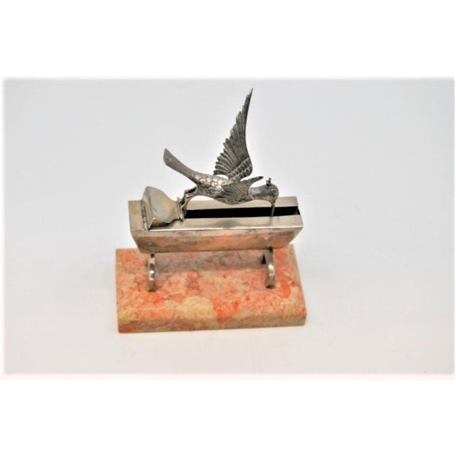 Metal Silver Toothpick Holder with Hummingbird For Sale - Image 7 of 9