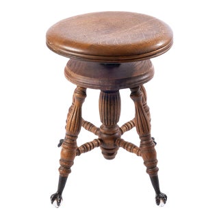 Early 20th Century Antique Oak Piano Stool For Sale
