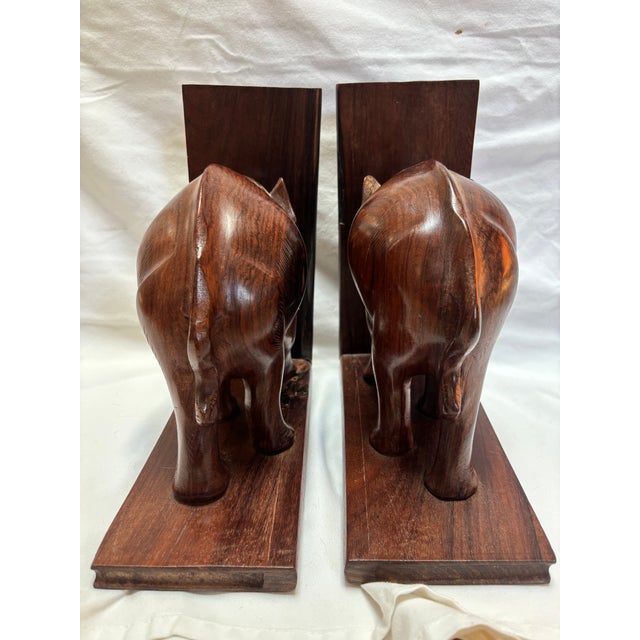 Wood Carved Teak Elephant Bookends, a Pair For Sale - Image 7 of 12