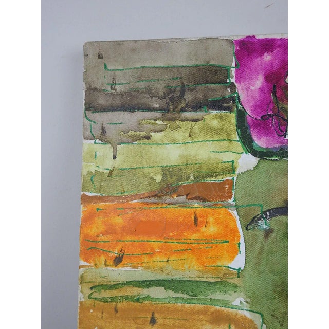 Mid 20th Century Vintage Mid 20th Century Abstract Modernist Still Life Violet Flowers Painting For Sale - Image 5 of 7