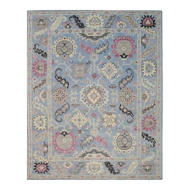 8x10 Blue Hand-Knotted Wool Floral Medallions Classic Traditional Carpet Rug For Sale