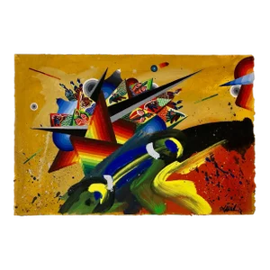 Georges Dussau, French Surrealist Colorful Futurist Abstract Painting Composition III, 1979