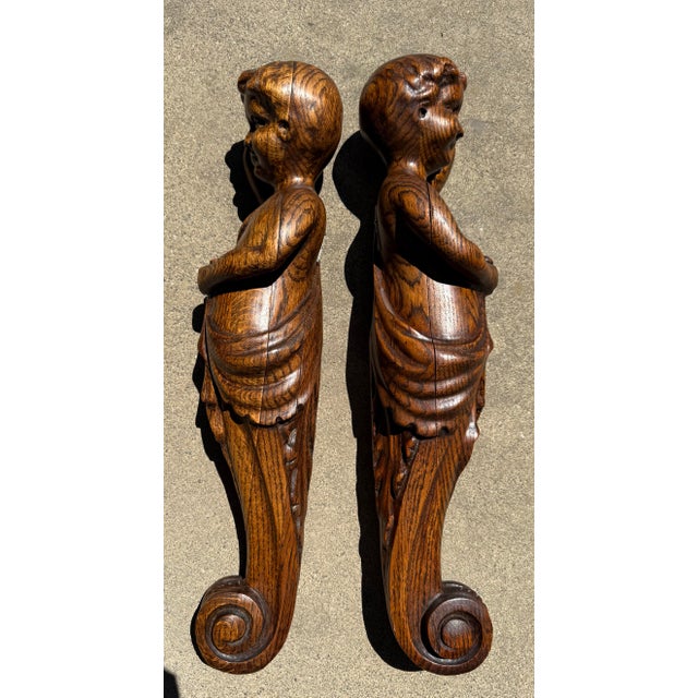 Late 19th Century Substantial Pair of French Carved Oak Cherubs Figures For Sale - Image 4 of 11