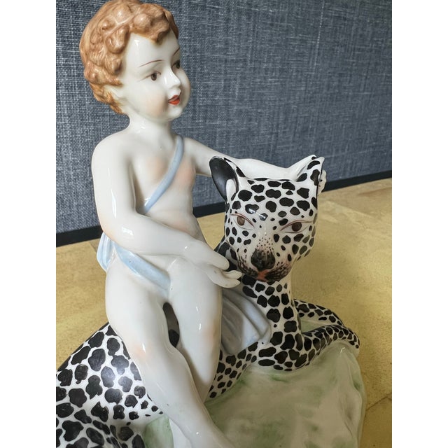 Italian Vintage Mottahedeh Figurine With Leopard and Child For Sale - Image 3 of 11