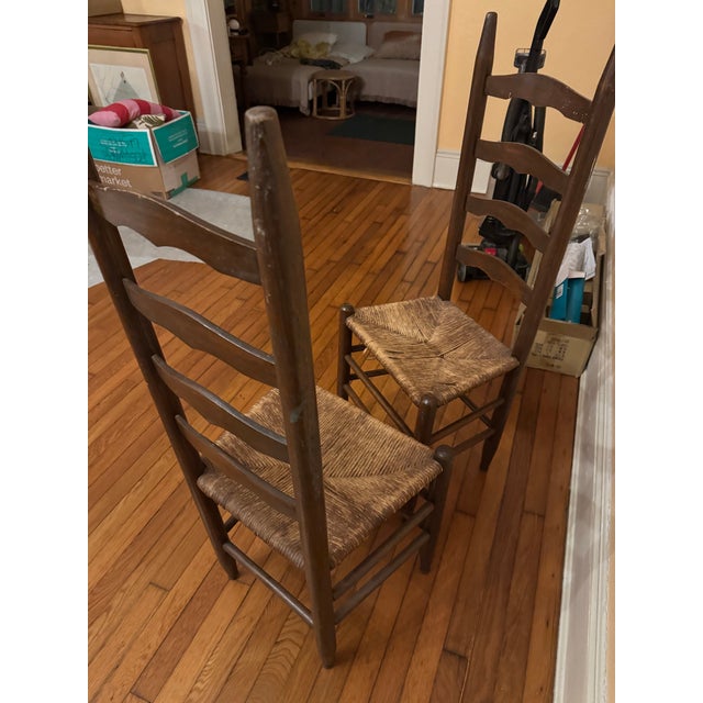 Pair of Antique Ladder-Back Rush Seat Chairs For Sale - Image 4 of 6