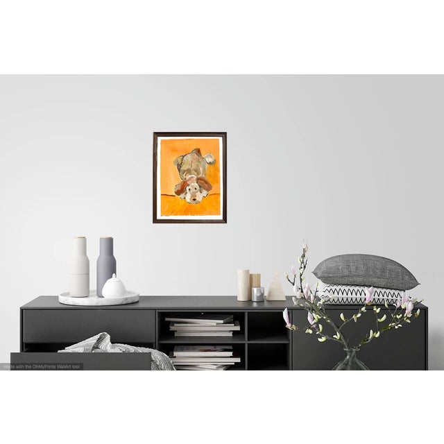 Listed artist Martha Holden created this painting. Happy, lively, contemporary gouache on paper drawing of a toy dog....