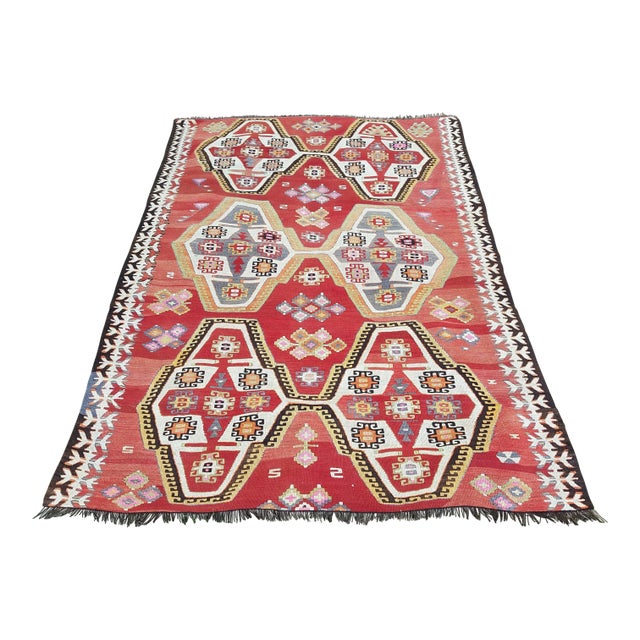 1970s Vintage Turkish Kilim Rug - 4′7″ × 6′3″ For Sale