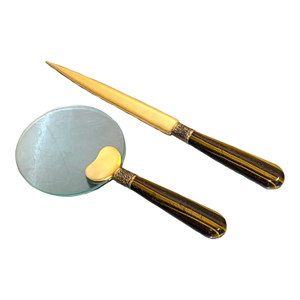 Gump's Tiger's Eye & Brass Magnifying Glass / Letter Opener Set
