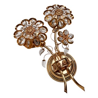 Art Deco Brass and Crystal Wall Lamp from Palwa, 1960s For Sale