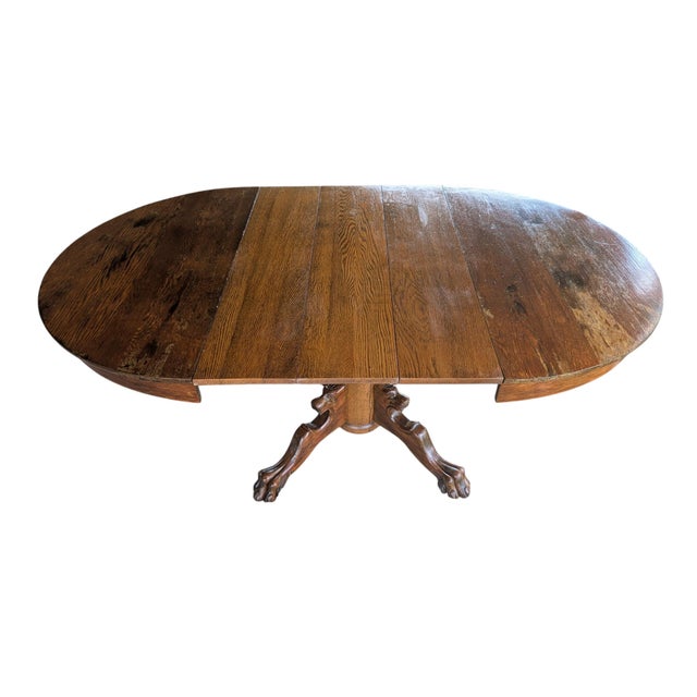Antique Carved Oak Lion Head Pedestal Dining Table With 3 Leaves - 42" to 69" For Sale - Image 16 of 16