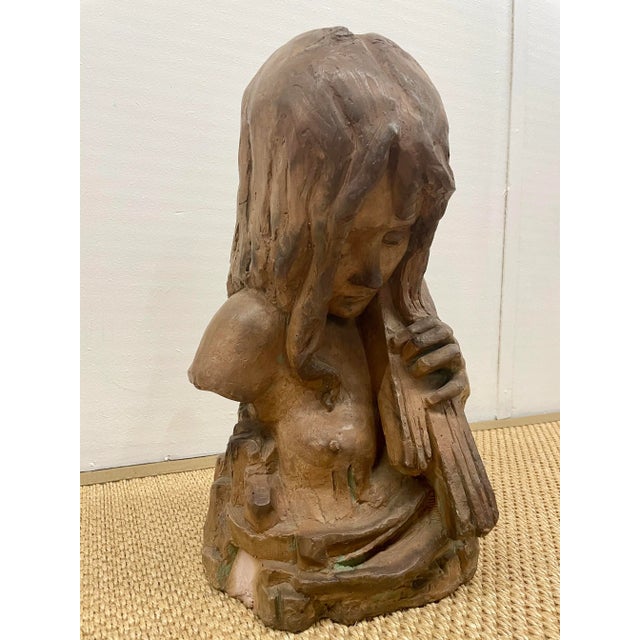 Brown Large Italian Midcentury Clay Female Bust Sculpture For Sale - Image 8 of 8