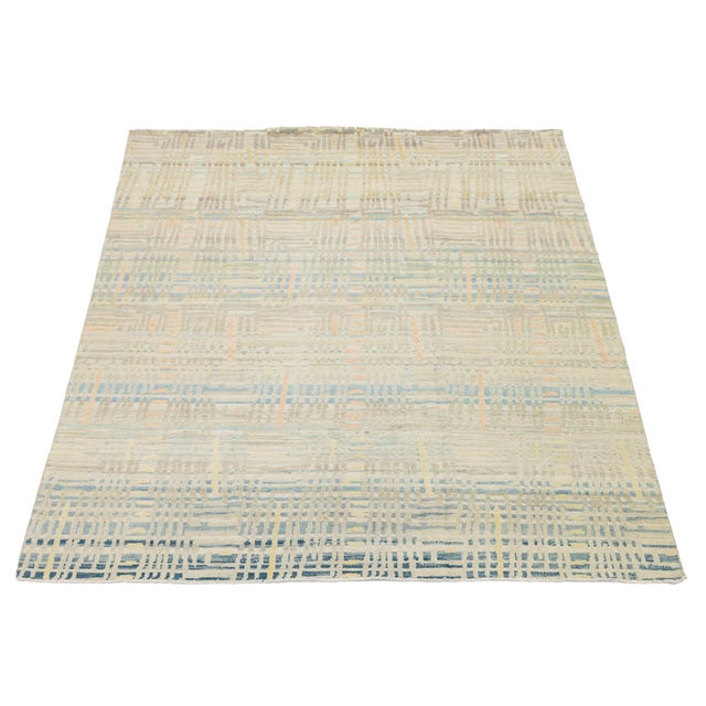 Modern Abstract Geometric Hand-Knot Wool Area Rug in Pastel Pastel Neutral Tones For Sale - Image 10 of 12