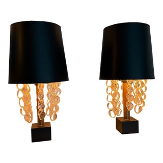 Mid 20th Century Tall Custom Sculptural Glass Drop Pendant Table Lamps - a Pair For Sale