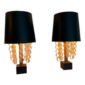 Mid 20th Century Tall Custom Sculptural Glass Drop Pendant Table Lamps - a Pair