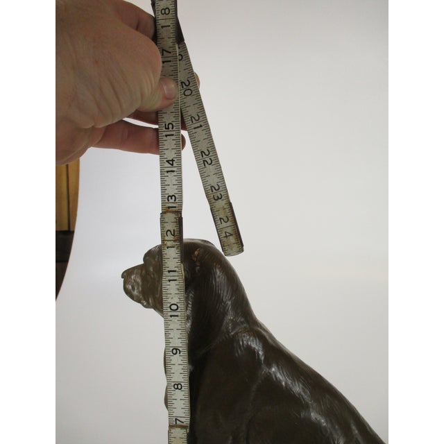 Bronze Dog Statue Lab, Labrador Sitting Wooden Bace Artist Signed: Name? & 1995 For Sale - Image 9 of 12