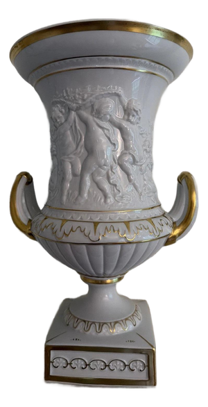 Vintage Sandizell Hoffner White & Gold Large Urn with Cherubs German