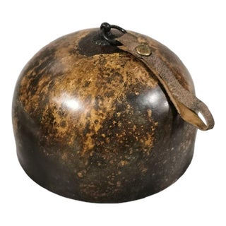 Vintage Tibetan Bronze Temple Bell With Leather Hanging Strap, Asian Meditation Decor For Sale
