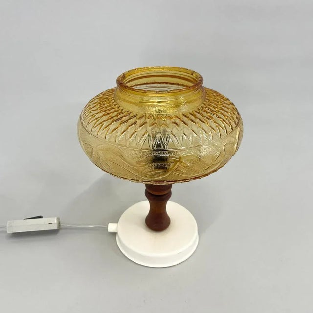 Brown Mid-Century Glass & Wood Table Lamp, Czechoslovakia, 1970s For Sale - Image 8 of 10