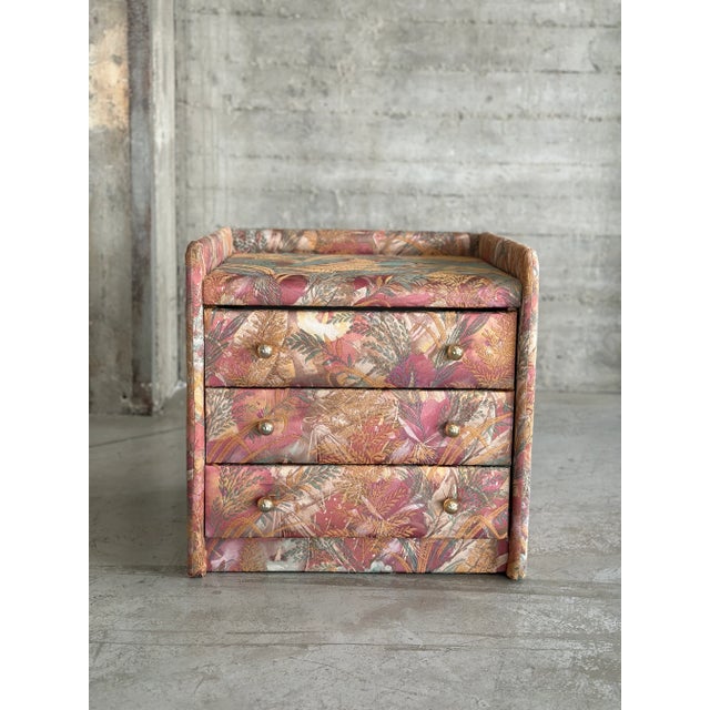 Vintage Upholstered Pastel Floral Nightstand, 1960s For Sale - Image 3 of 11