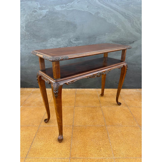 French Provincial 1950s French Louis XV Style Carved Console Table with Cabriolé Legs For Sale - Image 3 of 14