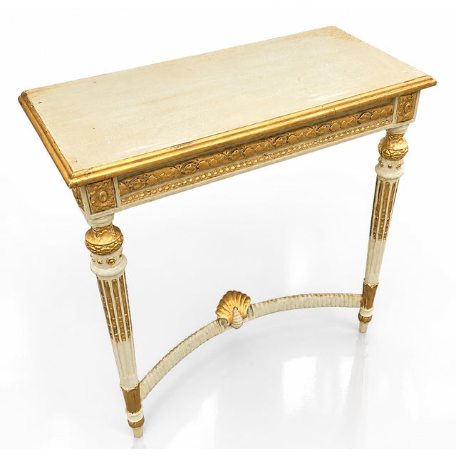 French Louis XVI Revival Painted & Parcel-Gilt Wall-Mounted Console With Disappearing Secret Drawer, Late 19th Century For Sale - Image 10 of 17