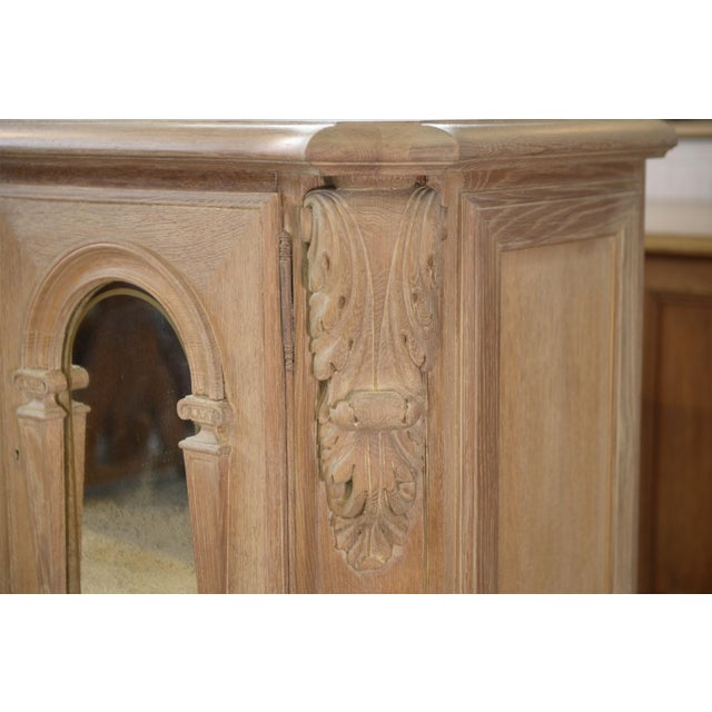 1950s Large 4-Door Sideboard in Cerused Oak, Reverse-Painted Mirror and Leather, 1950s For Sale - Image 5 of 16