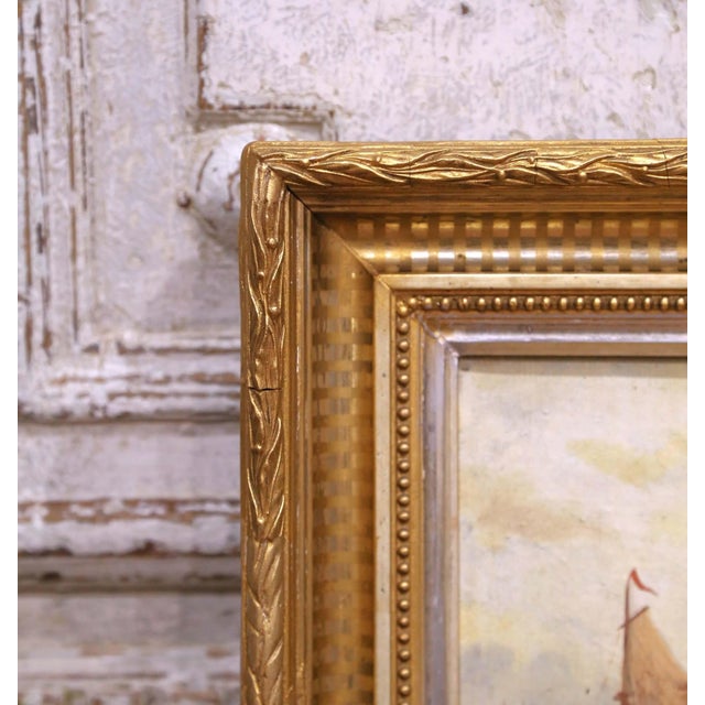 Late 19th Century 19th Century French Coastal Marine Oil on Canvas Painting in Carved Gilt Frame For Sale - Image 5 of 8