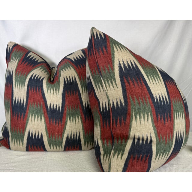 Transitional Thibaut "Stockholm Chevron" in Navy/Red 22" Pillows-a Pair For Sale - Image 3 of 3