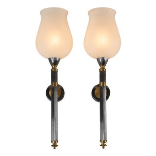 Vintage French Wall Sconces in Gunmetal and Gilt Bronze from Maison Jansen, 1970s, Set of 2 For Sale
