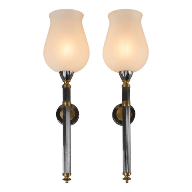 Vintage French Wall Sconces in Gunmetal and Gilt Bronze from Maison Jansen, 1970s, Set of 2 For Sale
