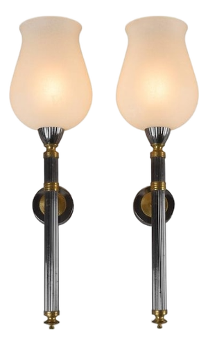 Vintage French Wall Sconces in Gunmetal and Gilt Bronze from Maison Jansen, 1970s, Set of 2