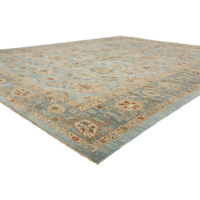 61294 Modern Sky Blue Persian Sultanabad Rug, 12'03 x 15'10. Hailing from Iran's Sultanabad region, Persian Sultanabad...