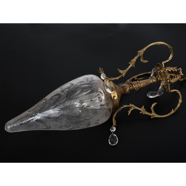 Brass 1960s Spanish Empire Style Cast Brass and Crystal Pendant Light For Sale - Image 8 of 10