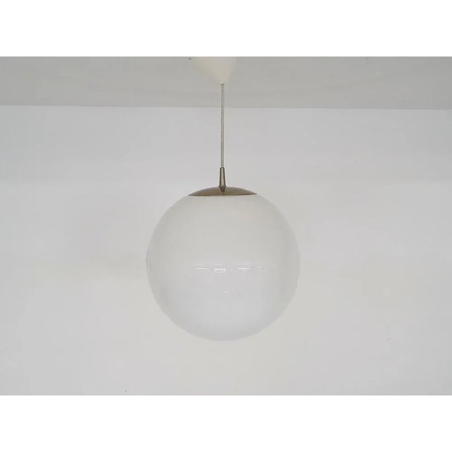 White Glass Globe Pendant Light from Peill & Putzler, Germany, 1970s For Sale - Image 8 of 8