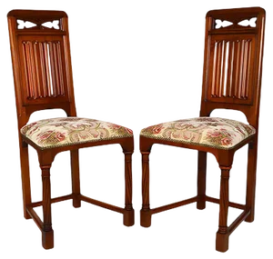 Set of 19th Century Victorian Gothic Revival Chairs in Carved Walnut