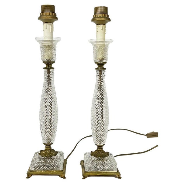 French Diamond Shaped Crystal Cut Table Lamps, 1970s, Set of 2 For Sale - Image 9 of 9