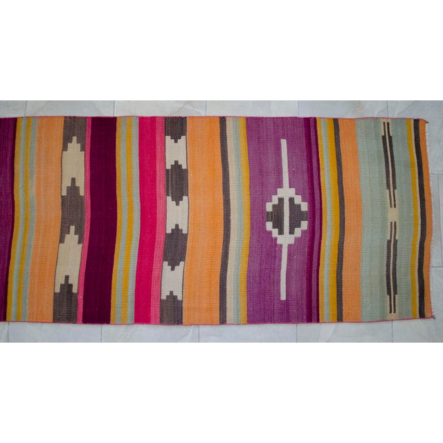 Purple Vintage Turkish Runner Rug Kilim - Handmade Extra Long Hallway Decor , Stair Runner 2′10″ X 15′3″ For Sale - Image 8 of 15