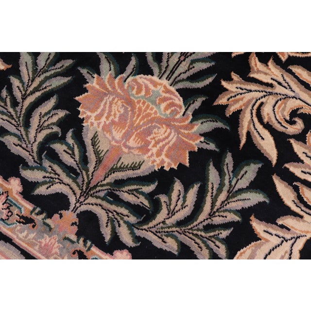 Shabby Chic 1990's Floral Tulip Pak-Persian Black/Tan Wool Round Rug- 8'0'' X 8'2'' For Sale In New York - Image 6 of 9