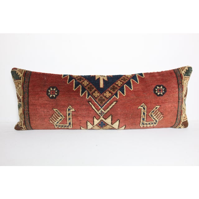 Antique Caucasian Kazak Rug Pillow Cover With Animal Figures -16'' X 42'' For Sale - Image 10 of 11