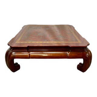 Vintage Drexel Heritage Ming Treasures Leather Inlay Coffee Table For Sale