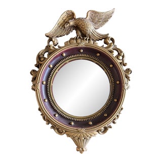 Early 20th Century Federal Style Eagle Gilded Convex Mirror For Sale