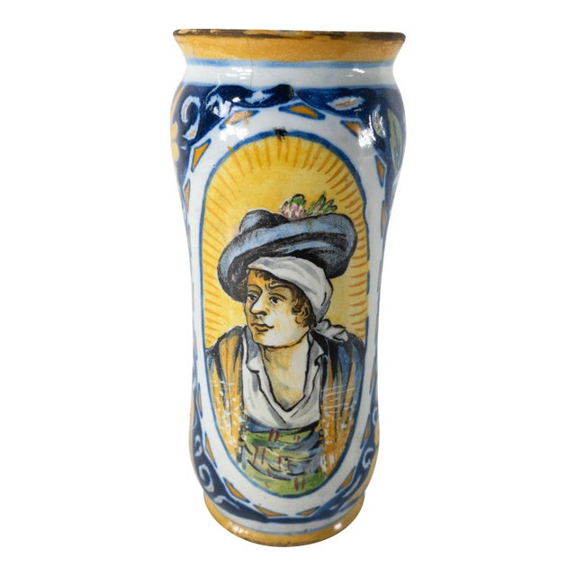 19th Century Italian Majolica Faience Albarello Drug Jar For Sale