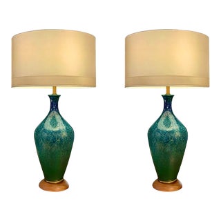 1960s Mid-Century Modern Drip Glaze Lamps - a Pair For Sale