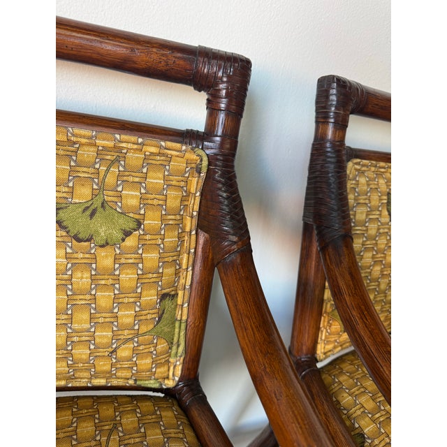 Vintage McGuire-Style Target Back Rattan & Leather Bar Stools – Set of 3 For Sale - Image 9 of 12