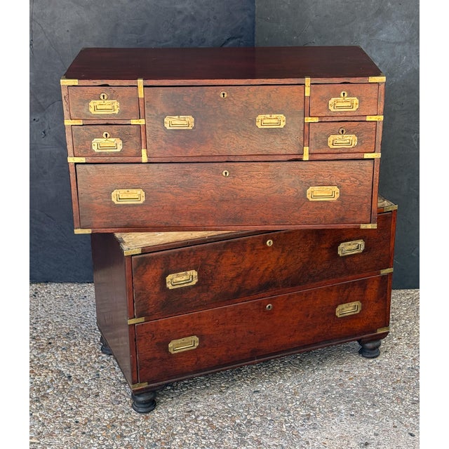British Military Officer's Campaign Secretary Chest of Brass-Bound Mulberry Wood For Sale - Image 4 of 14