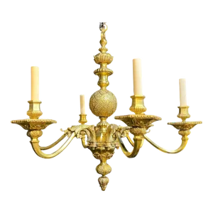 1900's Caldwell Bronze Engraved Chandelier With 6 Lights