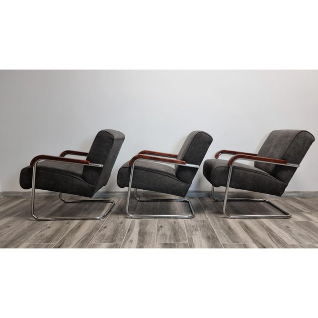Tubular Armchair by Anton Lorenz for Ton, Set of 3 For Sale - Image 13 of 14