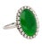 This stunning antique ring features a richly saturated old mine Jadeite Jade cabochon framed by 22 bright round diamonds...