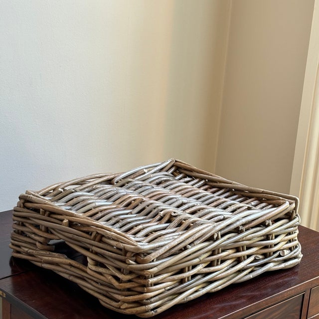 Late-20th Century Thick Willow Storage Tray Basket For Sale - Image 10 of 11