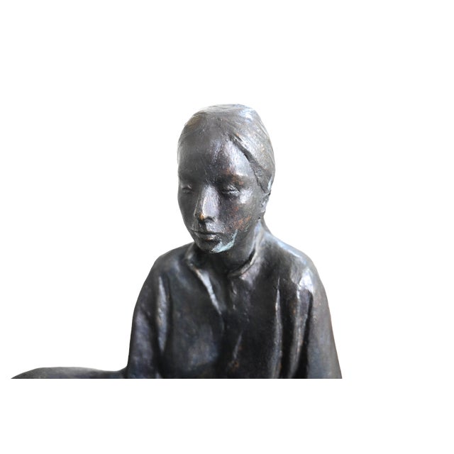 Mid-Century Modern Felipe Castañeda Signed Bronze Sculpture "Dos Mujeres" Two Seated Women, 1982 For Sale - Image 3 of 8